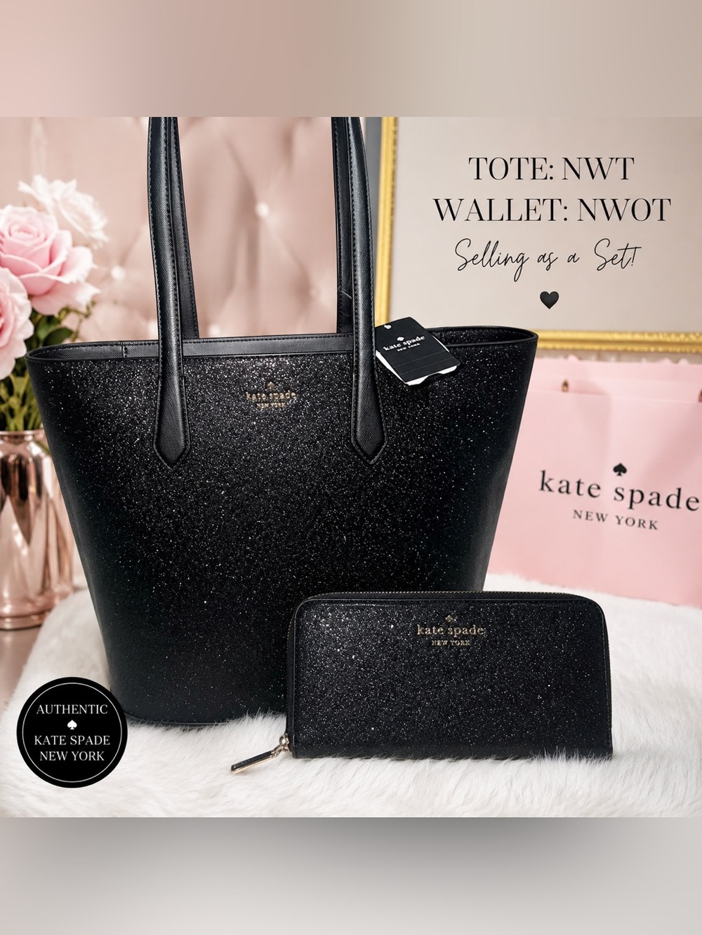 ✨ Kate Spade New York Glitter Fabric Tote + Wallet Set ✨ NEW